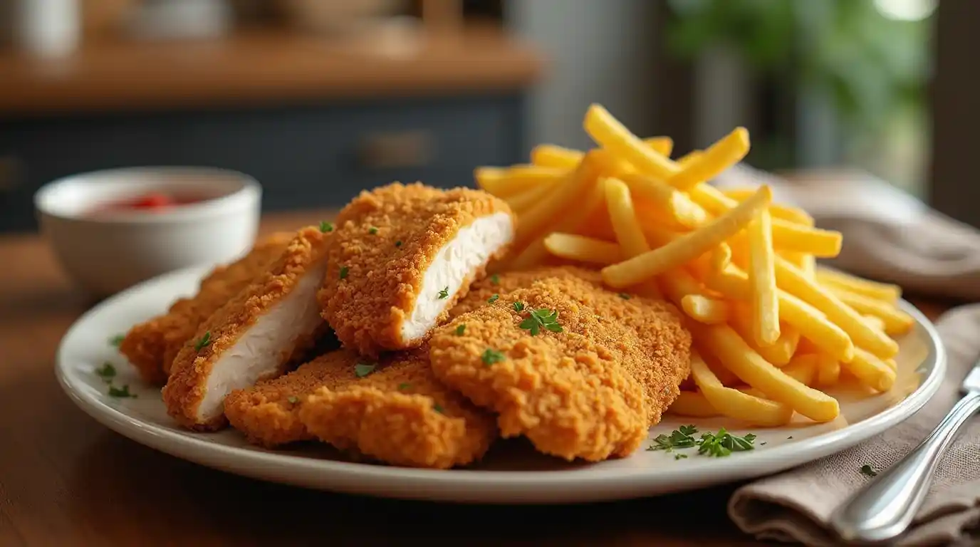 Crispy chicken with fries